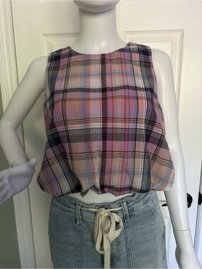 LOFT NWOT Pink and Lavender Plaid Sleeveless Crop Top